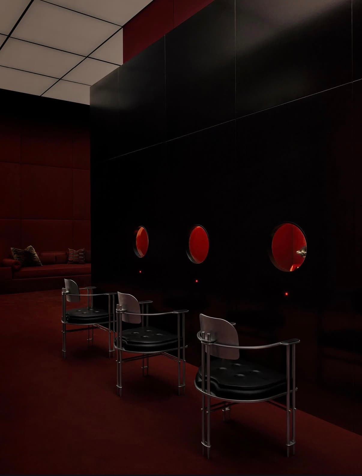 A room with warm red interiors